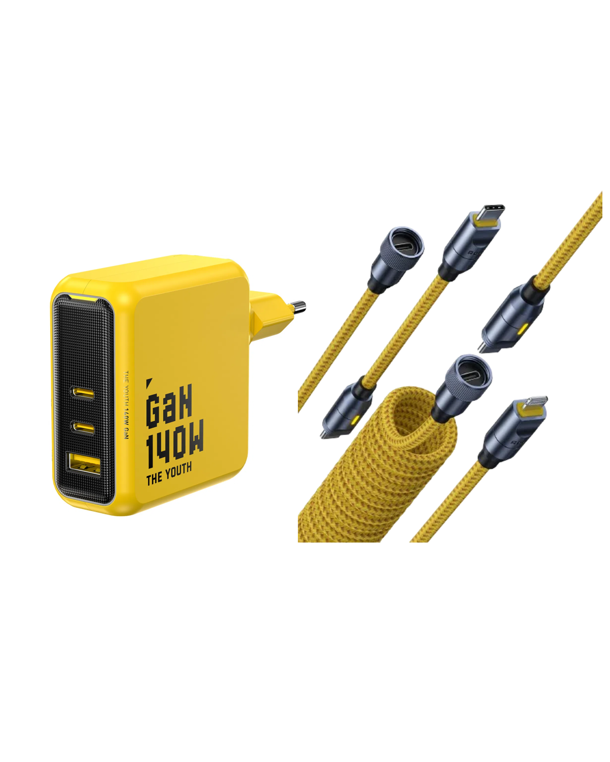 AOHI The Youth 140W PD3.1 GaN 3-Port Fast Charger with 240W Future Power Cable Set (Nylon)