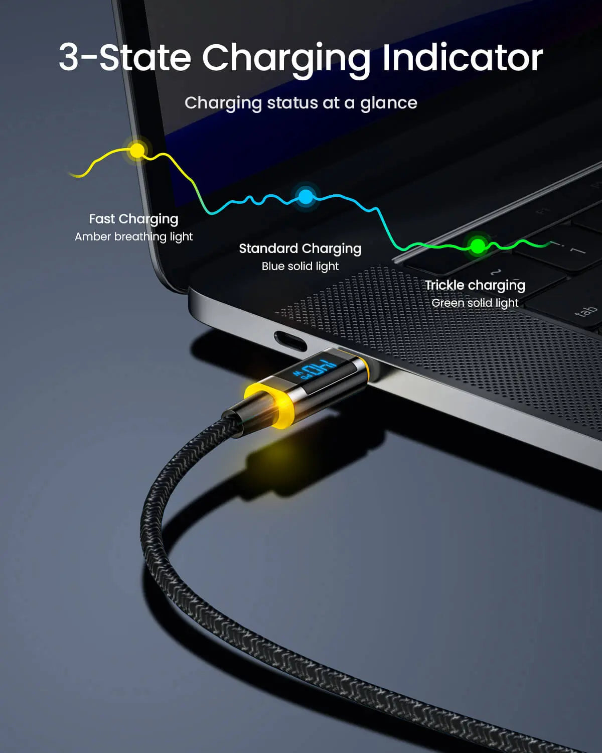 AOHI MAGLINE+140W NYLON USB C TO USB C LED DIGITAL DISPLAY CABLE 4FT