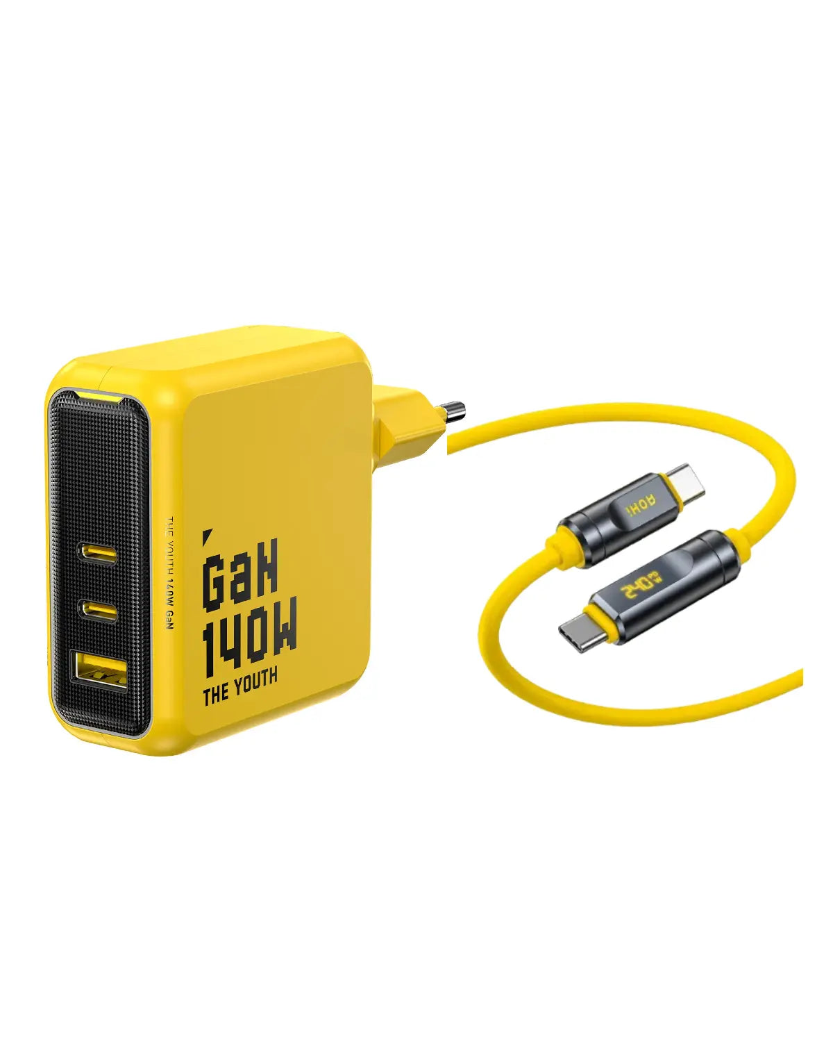 AOHI The Youth 140W PD3.1 GaN 3-Port Fast Charger (EU) with THE FUTURE Adonis USB4 2.0 USB-C to USB-C Cable AOHi