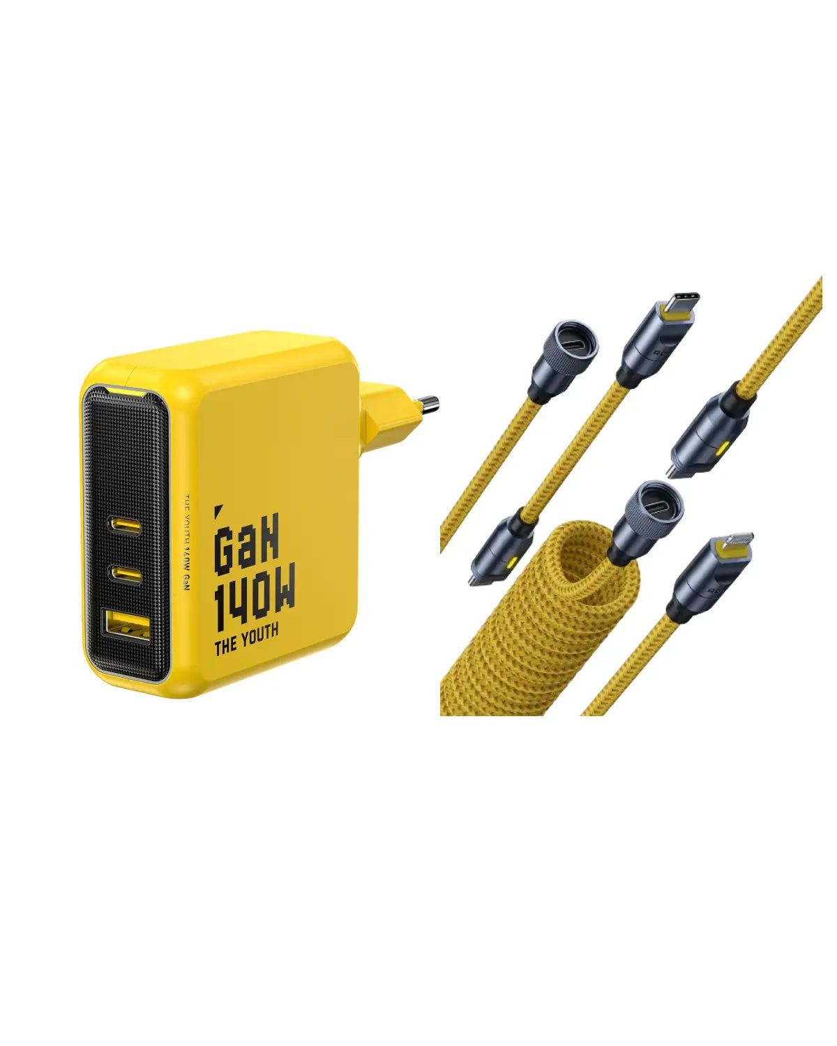 AOHI The Youth 140W PD3.1 GaN 3-Port Fast Charger (EU) with 240W Future Power Cable Set (NYLON) AOHi
