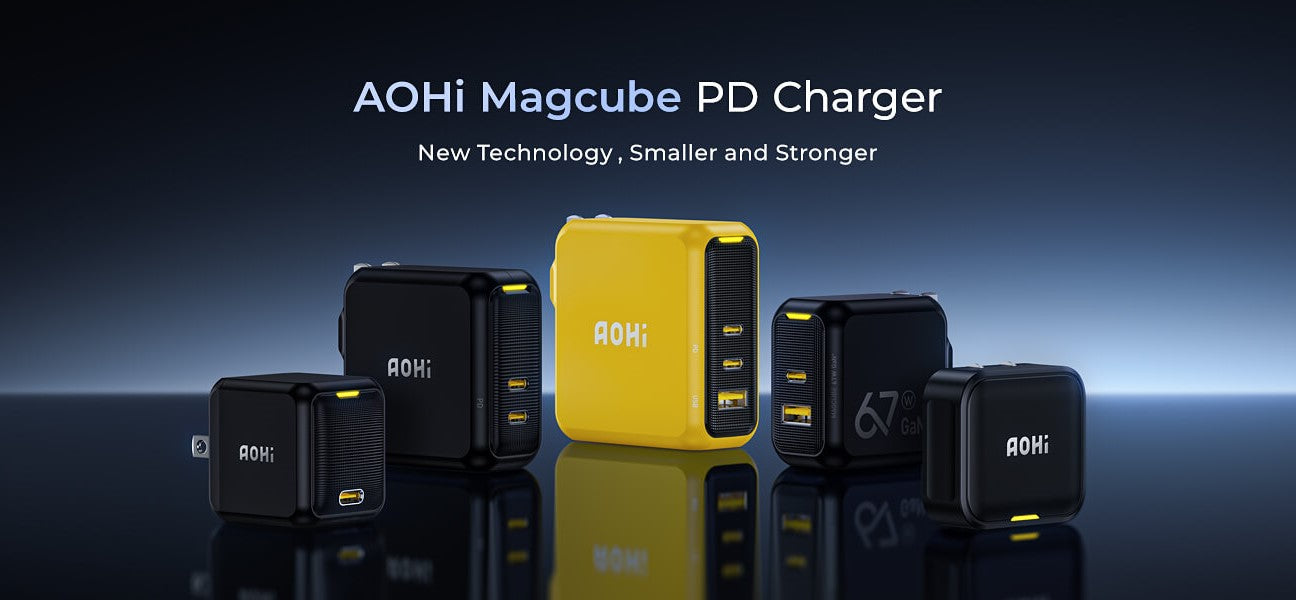 AOHI Magcube 100W GAN+ Foldable Fast Charger Set with LED Cable