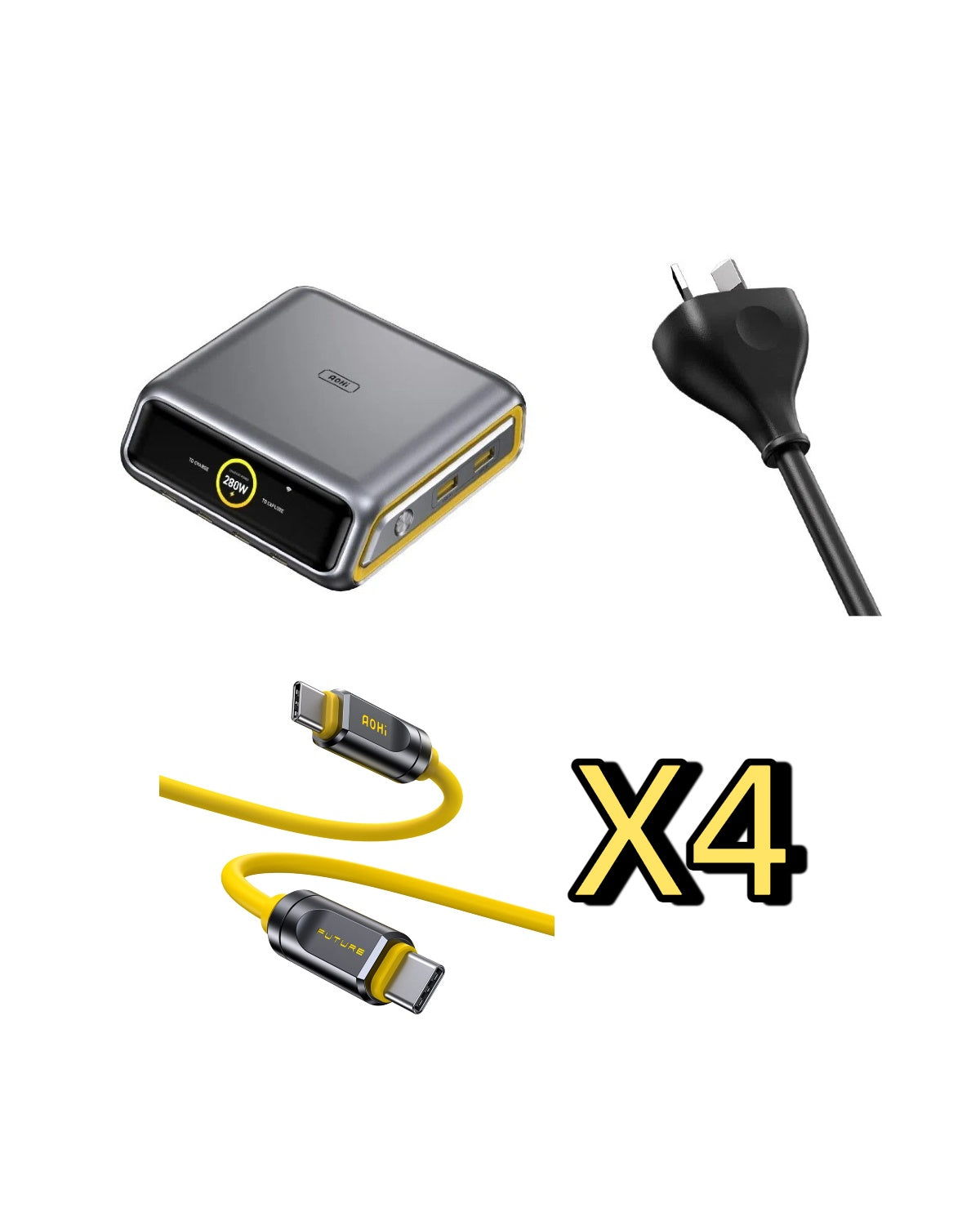 AOHI The Future AI PD3.2 280W 6-Port Desktop Charging Station with 4 Adonis USB4 2.0 USB-C to USB-C Cable - AOHi