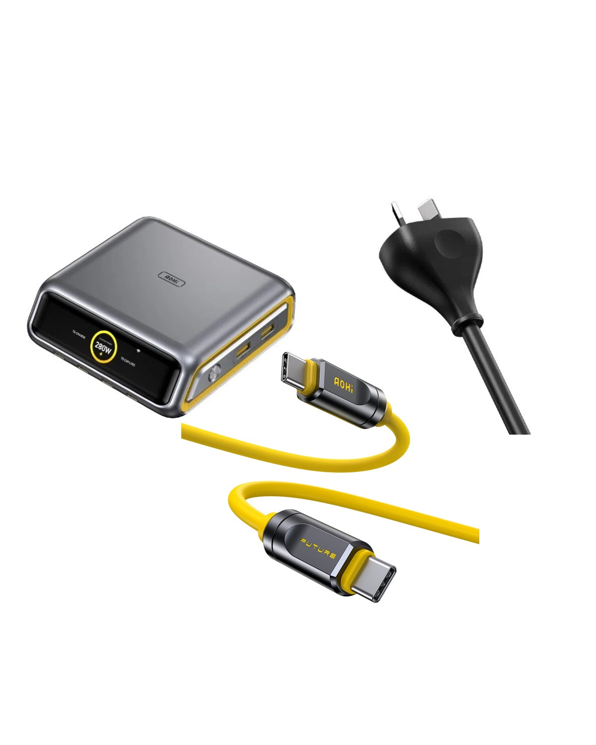 AOHI The Future AI PD3.2 280W 6-Port Desktop Charging Station with Adonis USB4 2.0 USB-C to USB-C Cable - AOHi