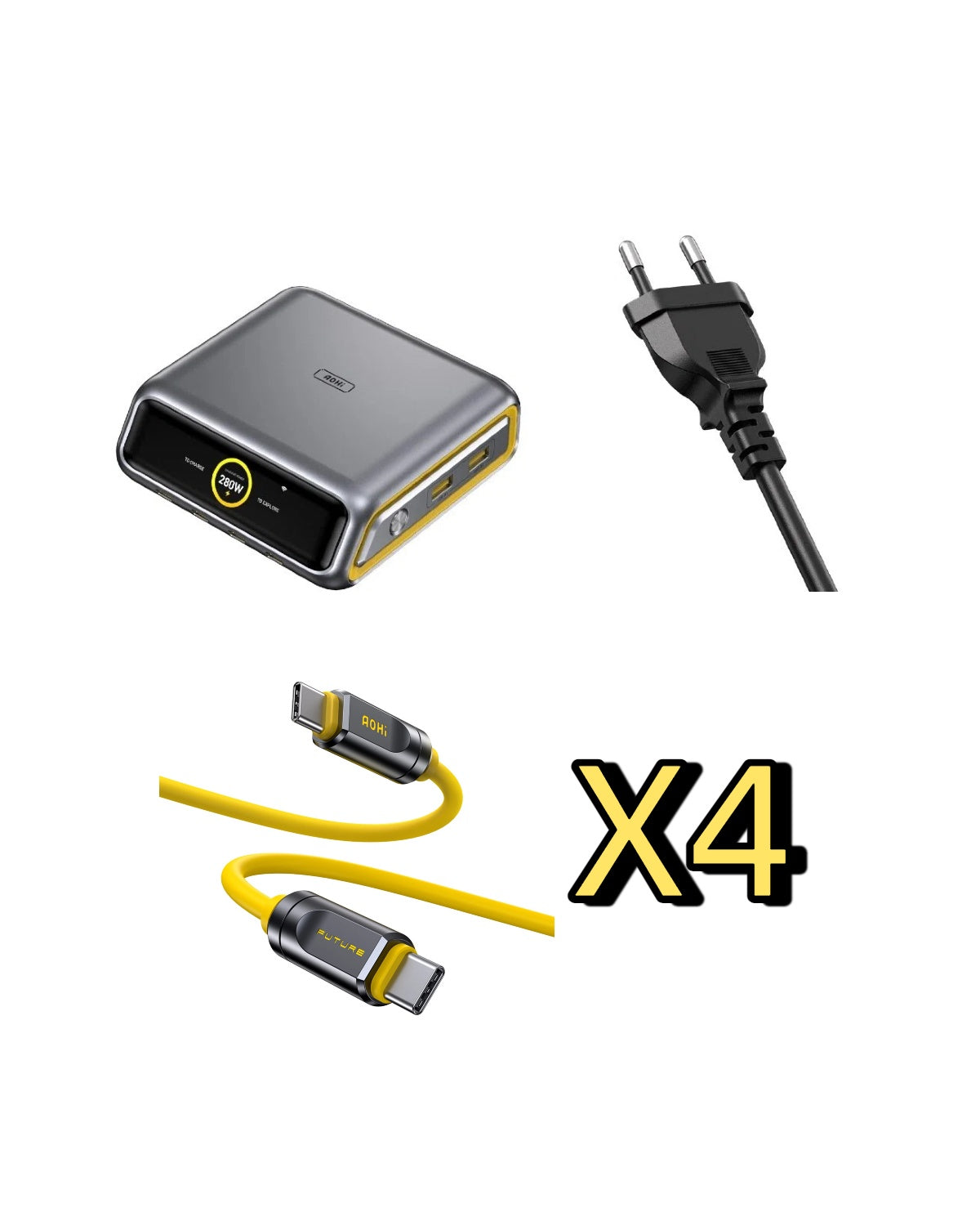 AOHI The Future AI PD3.2 280W 6-Port Desktop Charging Station with 4 Adonis USB4 2.0 USB-C to USB-C Cable - AOHi