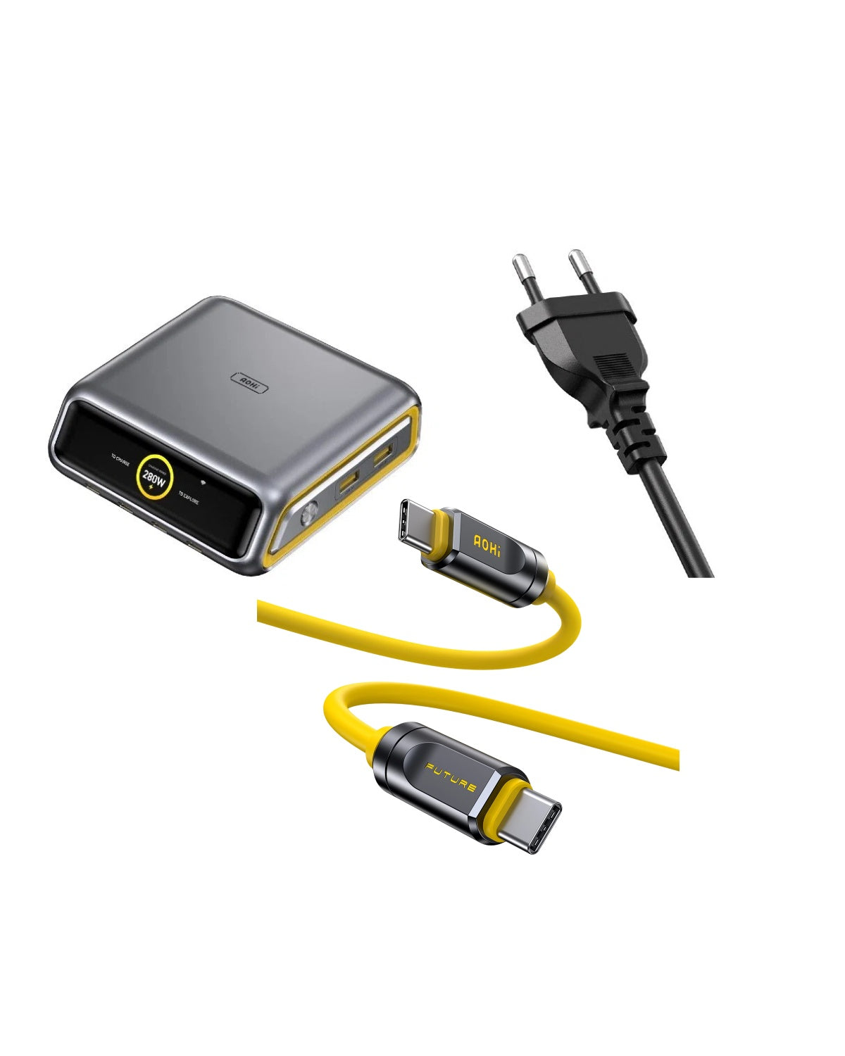 AOHI The Future AI PD3.2 280W 6-Port Desktop Charging Station with Adonis USB4 2.0 USB-C to USB-C Cable - AOHi