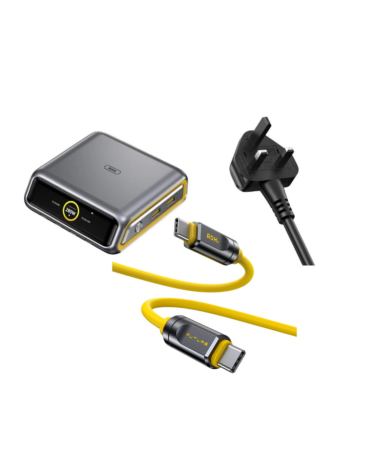 AOHI The Future AI PD3.2 280W 6-Port Desktop Charging Station with Adonis USB4 2.0 USB-C to USB-C Cable - AOHi