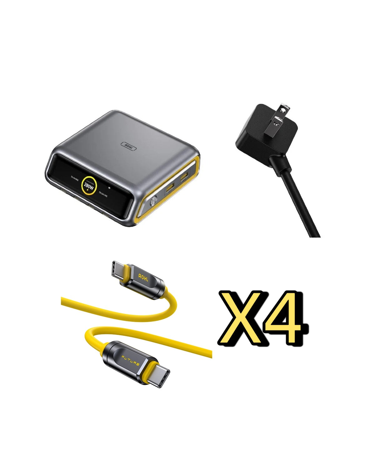 AOHI The Future AI PD3.2 280W 6-Port Desktop Charging Station with 4 Adonis USB4 2.0 USB-C to USB-C Cable - AOHi