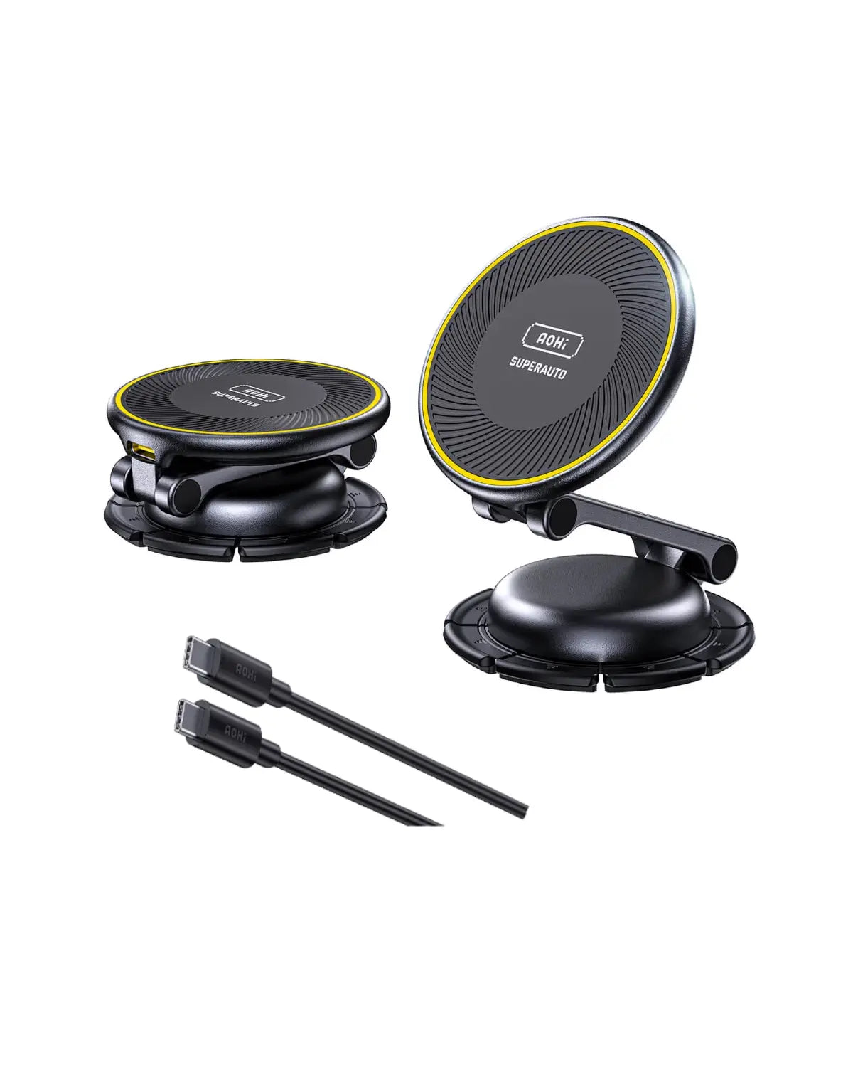 AOHI SUPERAUTO Foldable 360° Magnetic Wireless Car Charger with 3.3FT C-C Cable AOHi