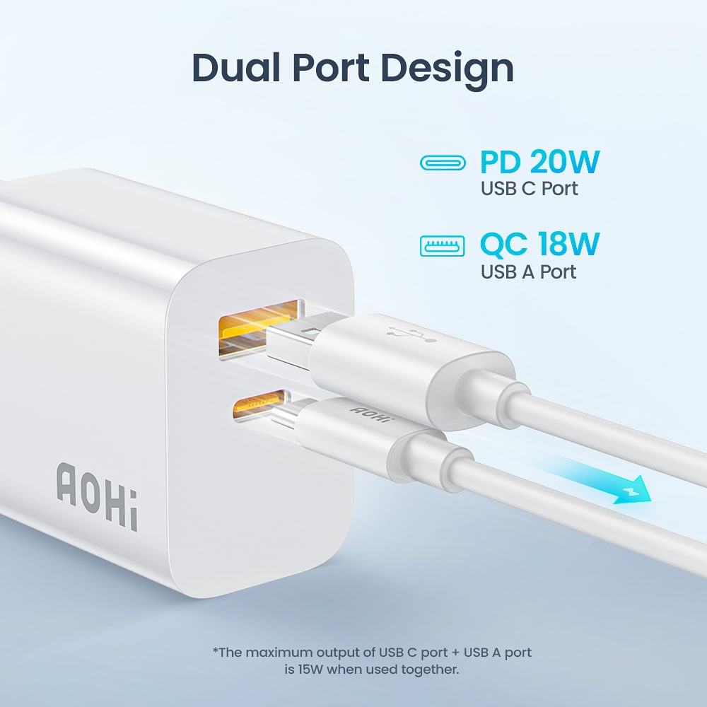 AOHI 20W Fast Charger USB-C and USB-A Dual-Port - AOHI Tech