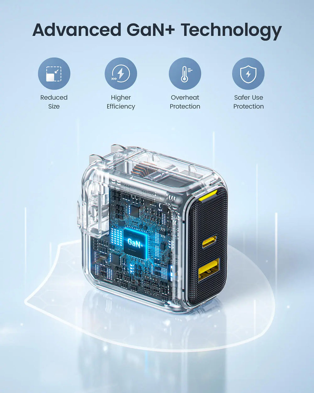 AOHI Magcube 67W Dual-Port Foldable GaN Charger with LED Cable (Yellow