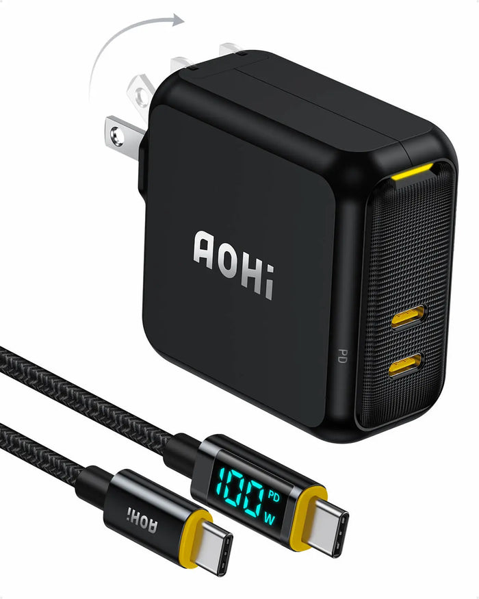 AOHI MAGCUBE 100W GAN+ FOLDABLE FAST CHARGER SET WITH LED CABLE