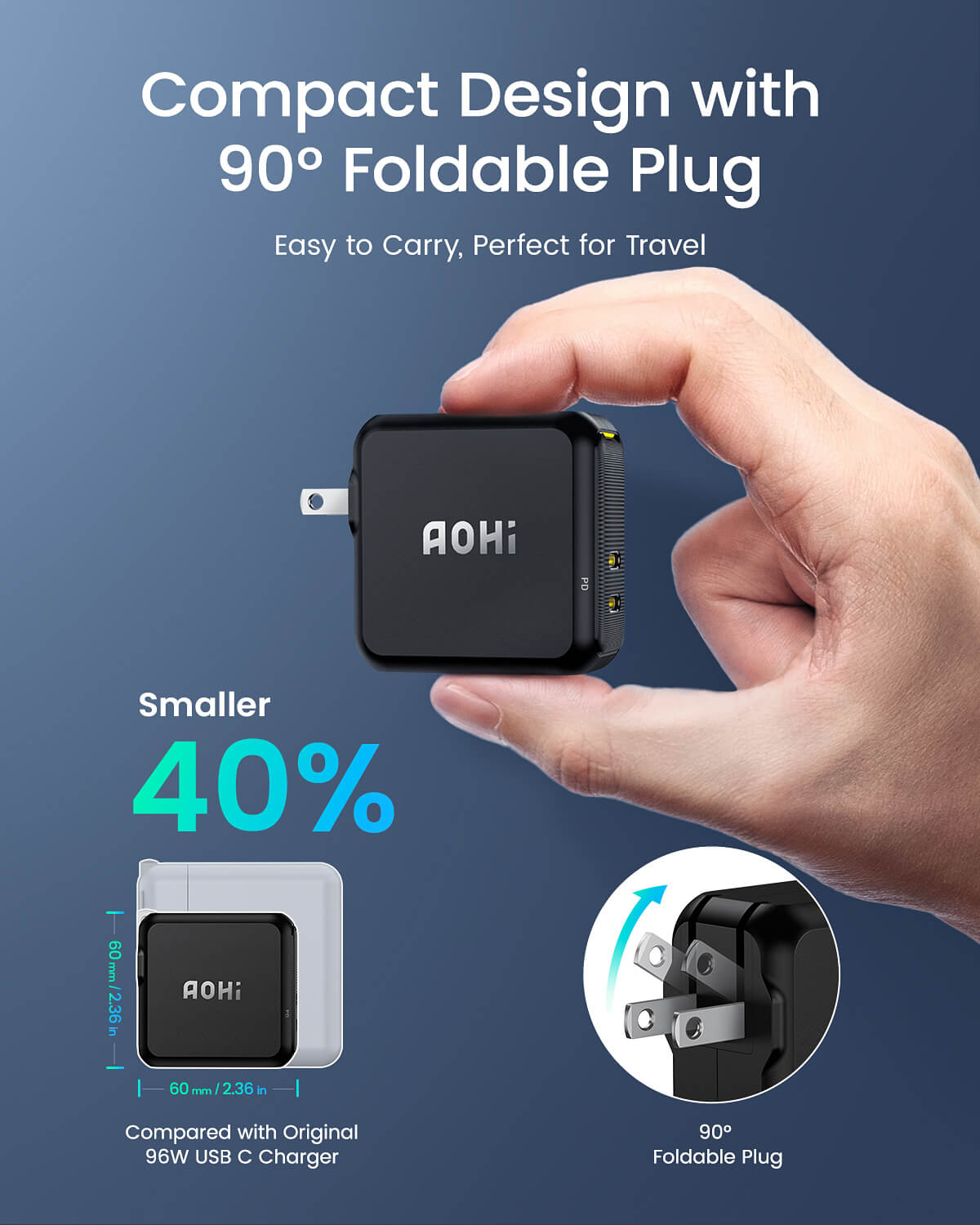 AOHI Magcube 100W GAN+ Foldable Fast Charger Set with LED Cable