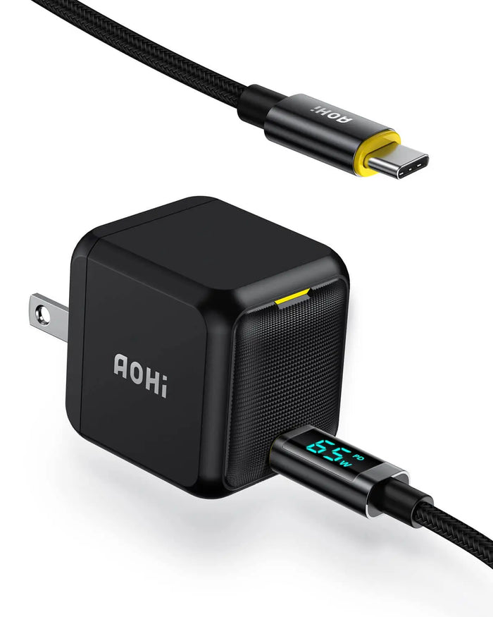 AOHI MAGCUBE 65W GAN+ PD FAST CHARGER SET WITH LED CABLE